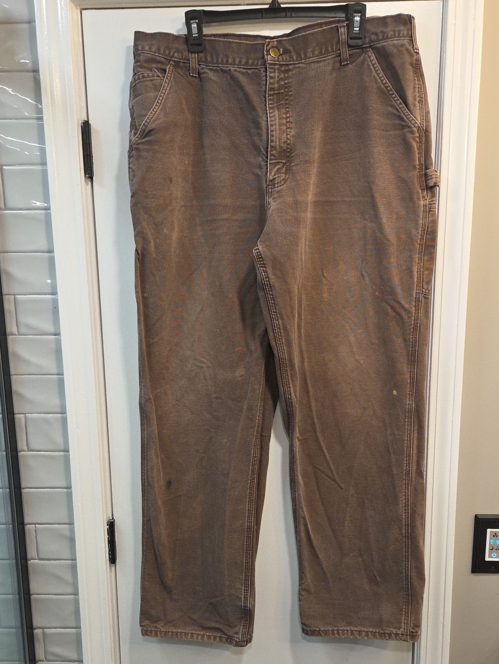 2014 Carhartt Loose Straight Washed Duck Distressed Carpenter Dungarees 40x34